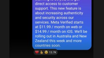 Annonce de Mark Zuckerberg via son compte Instagram concernant le nouvel abonnement payant dont bénéficieront Instagram et Facebook.